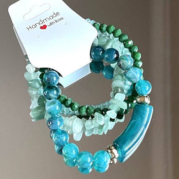 Charmze Stackable Set of Four Stretch Beaded Bracelets Artisan Handmade - Picture 1 of 3